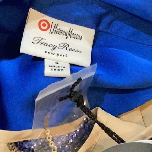 NWT Tracy Reese x Neiman Marcus Blue Sequin Short Sleeve Blouse Top S - Picture 6 of 12